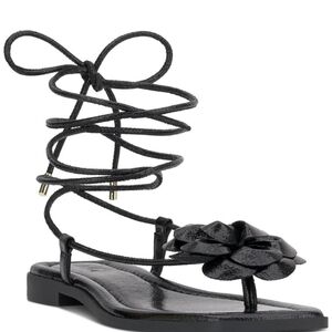 INC International Concepts Black Lace-Up Sandals with Floral Detail